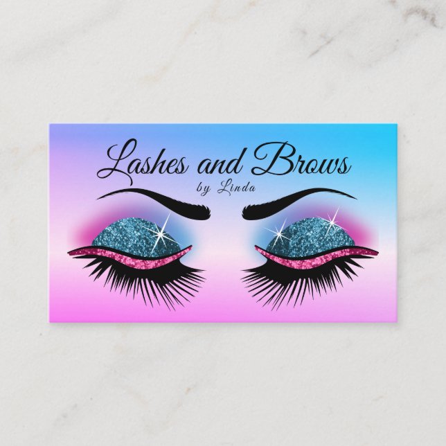 Carte De Visite Jolies cils - Parties scintillant rose et bleu (Devant)