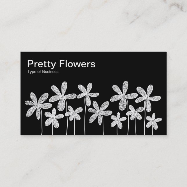 Carte De Visite Jolies fleurs - Blanc sur noir (Deux tons) (Devant)
