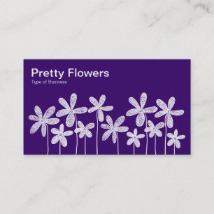 Carte De Visite Jolies fleurs - Blanc sur violet profond