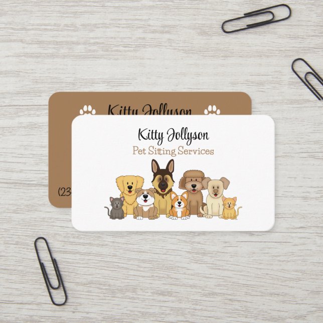 Carte De Visite JollyKins mignon animal assis (Devant/Arrière en situation)