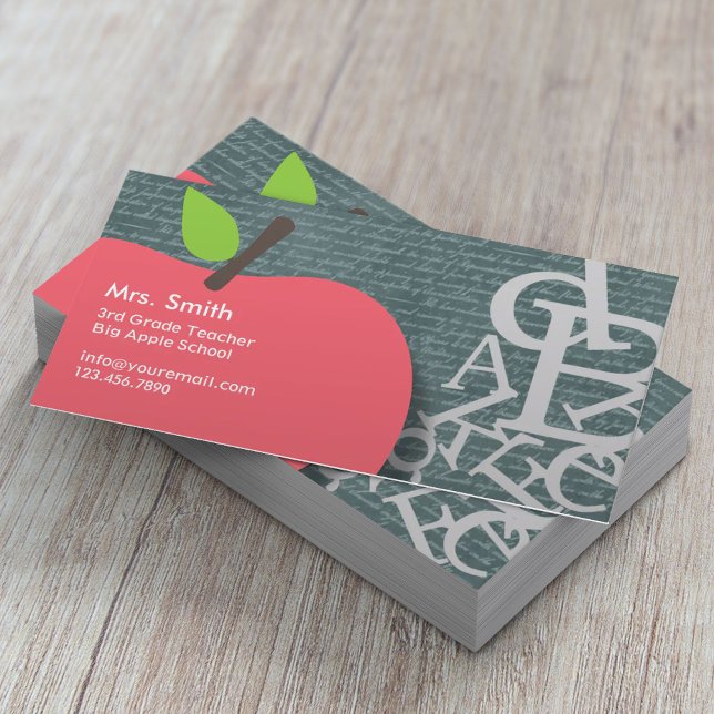 Carte De Visite Jote Apple Scripts & Chalkboard School Enseignant (Créateur téléchargé)