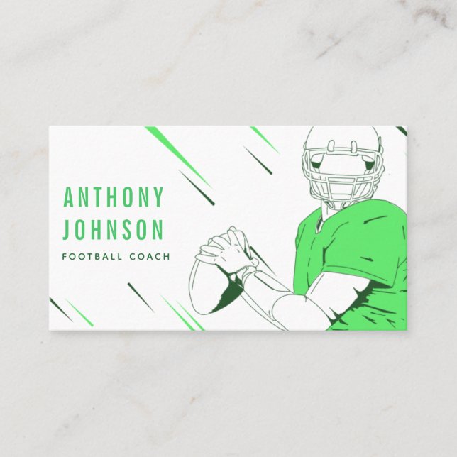 Carte De Visite Joueur de football américain vert Médias sociaux (Devant)