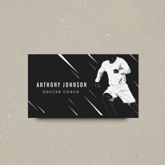 Carte De Visite Joueur de football noir et blanc Cool de masculine (Créateur téléchargé)