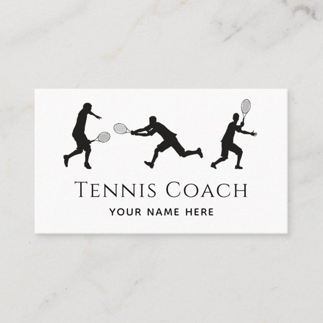 Carte De Visite Joueur de tennis Silhouette Noir Blanc Médias soci (Devant)