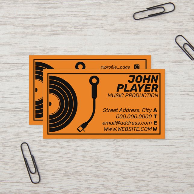 Carte De Visite Joueur d'enregistrement de style rétro orange (Devant/Arrière en situation)