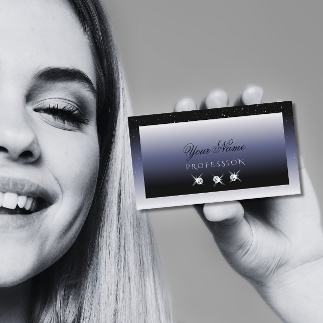 Carte De Visite Joyaux d'étincelle moderne bleu noir brillant Élég (Créateur téléchargé)