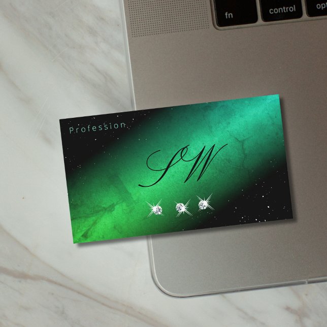 Carte De Visite Joyaux Turquoises Noirs Étincelants Joyaux Initial (Créateur téléchargé)