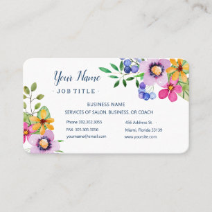 Carte De Visite Joyeuses couleurs primaires Aquarelle Floral Salon