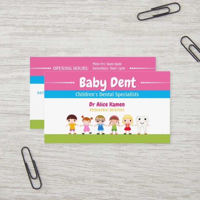 Carte De Visite Joyeux enfants et dent | Dentiste pédiatrique (Devant/Arrière en situation)