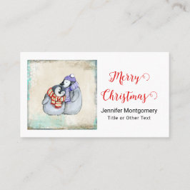 Carte De Visite Joyeux manchots de Noël en Écharpes d'hiver