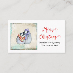 Carte De Visite Joyeux manchots de Noël en Écharpes d'hiver
