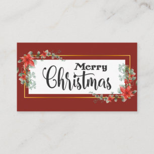 Carte De Visite Joyeux Noël Élégant Rouge Poinsettia Floral