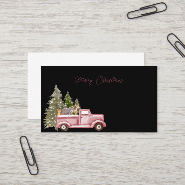 Carte De Visite Joyeux Noël Pink Farm Truck Arbres de Noël (Devant/Arrière en situation)