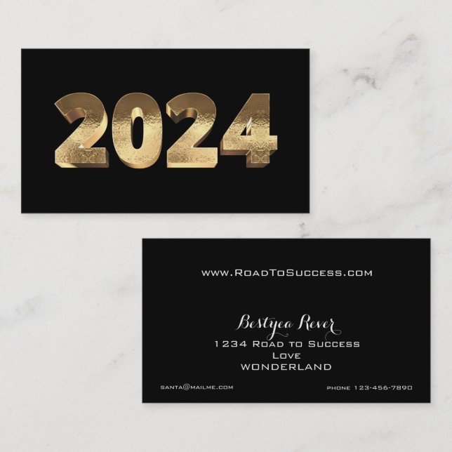 Carte De Visite Joyeux Nouvel An 2024 Golden Black White Gold (Devant / Derrière)