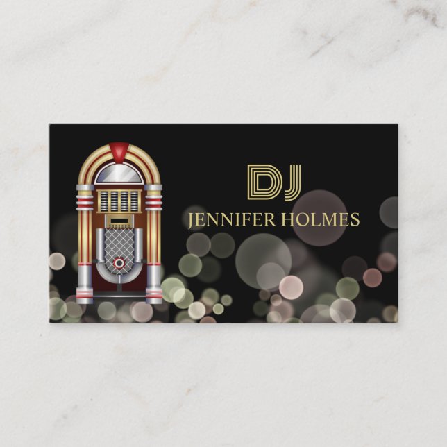 Carte De Visite Jukebox Bokeh Light DJ Black Business C (Devant)