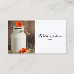 Carte De Visite Jus de lait blanc rustique avec fleurs orange Phot