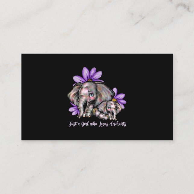 Carte De Visite Juste Fille qui aime les éléphants Fleur Animal Re (Devant)