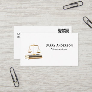 Carte De Visite Justice Avocat Balance & Livres avec code QR