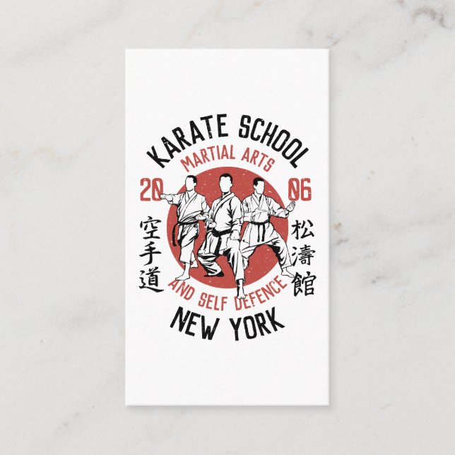 Carte De Visite Karaté rouge blanc illustration cours d'arts marti (Devant)