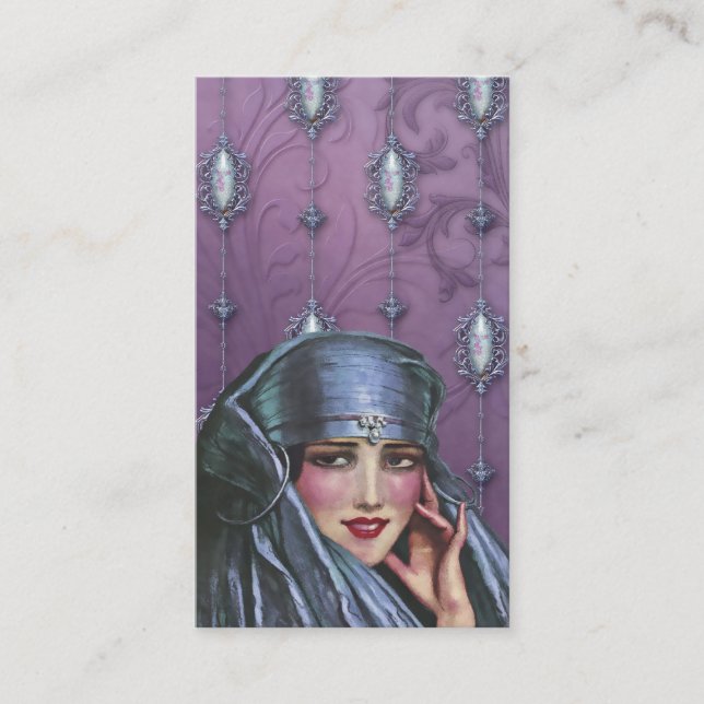 Carte De Visite KARMA du CACHEMIRE, DAME EXOTIQUE dans BLEU et (Devant)