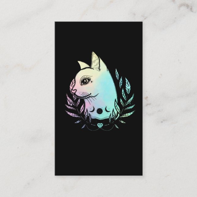 Carte De Visite Kawaii Cat Moon Wicca Pastel Goth Kitten Crescent (Devant)