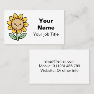 Carte De Visite Kawaii Joyeux tournesol jaune