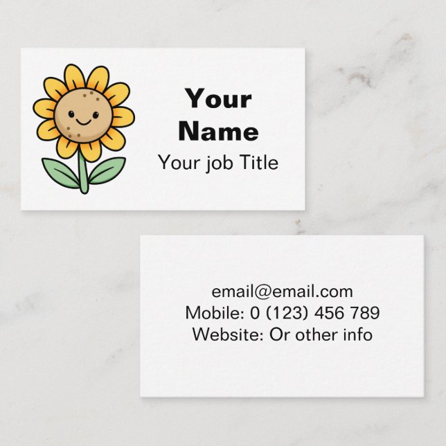 Carte De Visite Kawaii Joyeux tournesol jaune (Devant / Derrière)
