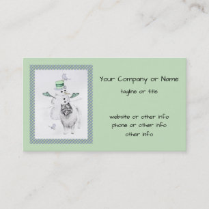 Carte De Visite Keeshond Noël Snowman Peinture Chien Art
