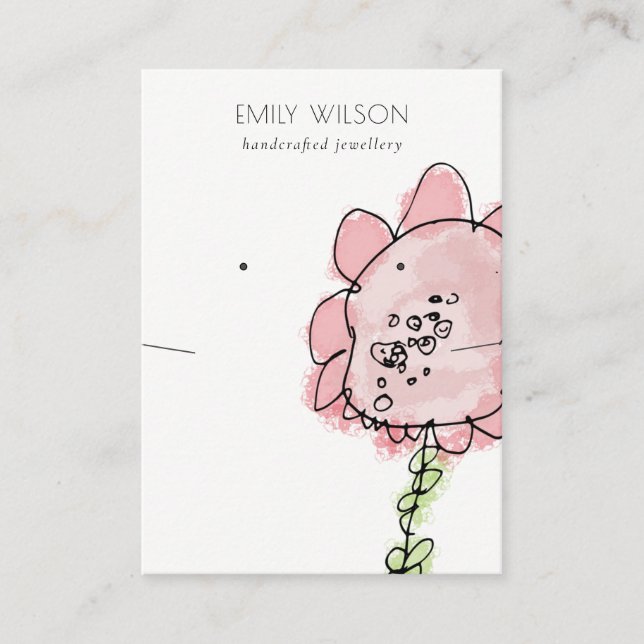 Carte De Visite Kid Drawn Blush Rose Flower Elevant collier (Devant)