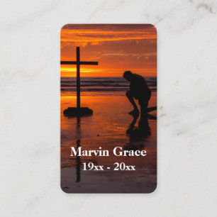Carte De Visite Kneel at Cross Ocean Sunset Funeral Prayer Card
