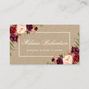 Carte De Visite Kraft Aquarelle Florale Bourgogne Marsala