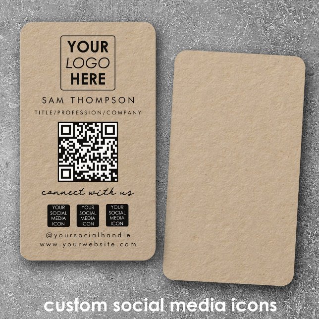 Carte De Visite Kraft Connect with Us Social Media QR Code Logo (Kraft Connect with Us Social Media QR Code Logo Business Card)
