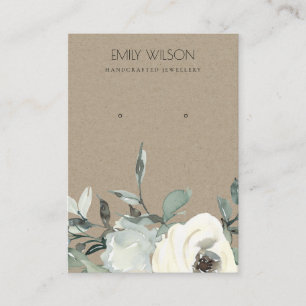 CARTE DE VISITE KRAFT IVORY BUNCH FLORAL BLANC EARRING AFFICHAGE