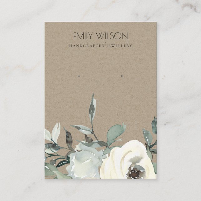 CARTE DE VISITE KRAFT IVORY BUNCH FLORAL BLANC EARRING AFFICHAGE (Devant)