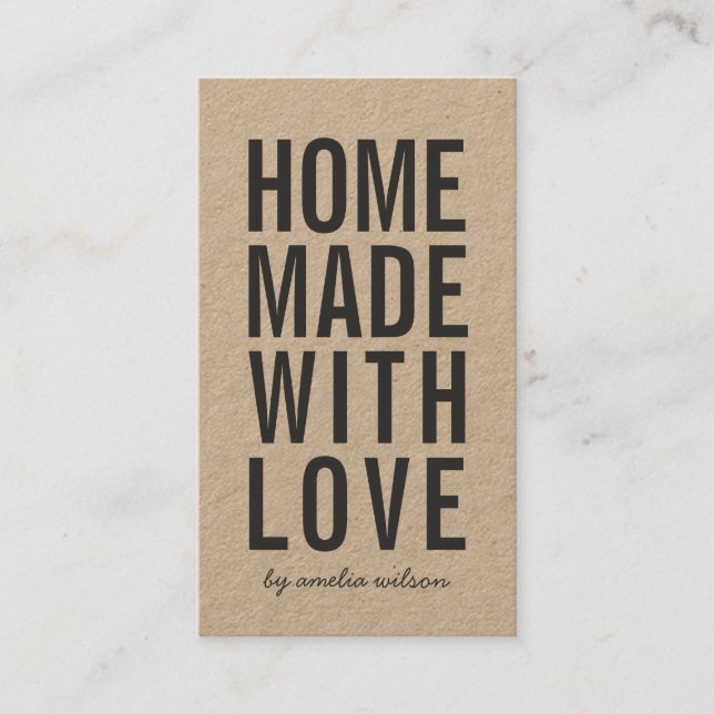 Carte De Visite Kraft Rustic Homemade With Love Social Media (Devant)