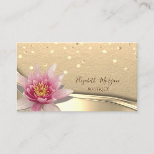 Carte De Visite Kraft Rustique, Confetti Or, Lotus Aquarelle