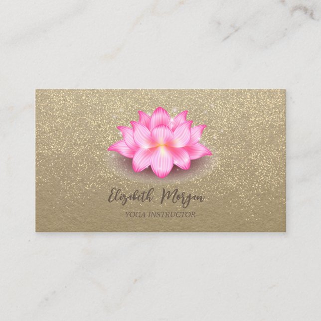 Carte De Visite Kraft Rustique, Lotus, Confetti Or Violet Lotus (Devant)