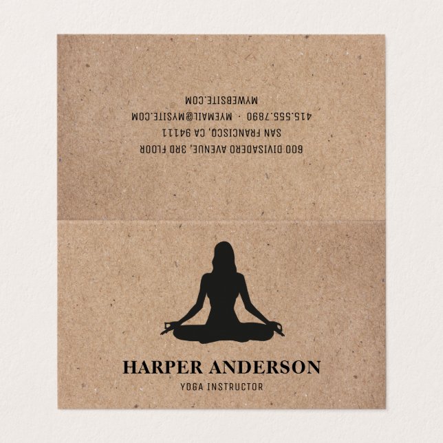 Carte De Visite Kraft Yoga Instructeur Professionnel Logo Entrepri (Extérieur déplié)