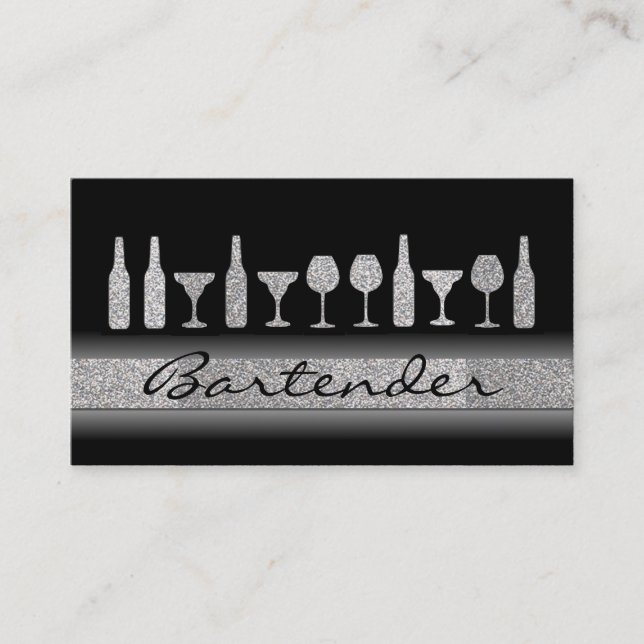 Carte De Visite La barmaid argentée de parties scintillantes boit (Devant)
