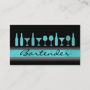 Carte De Visite La barmaid bleue turquoise de parties