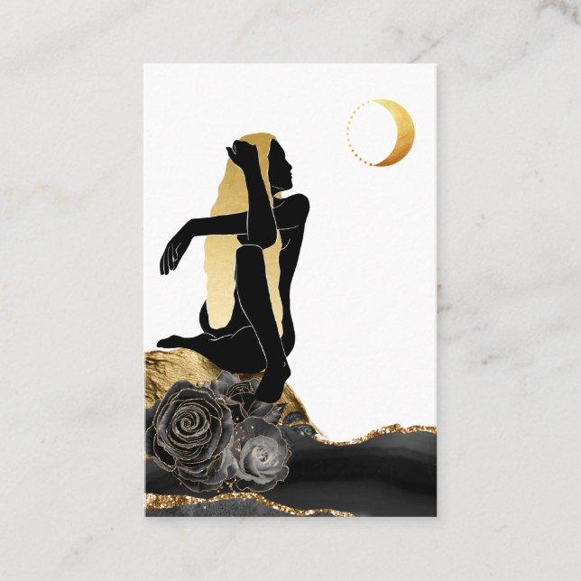 Carte De Visite *~* La déesse Rose Black Gold Parties scintillant  (Devant)