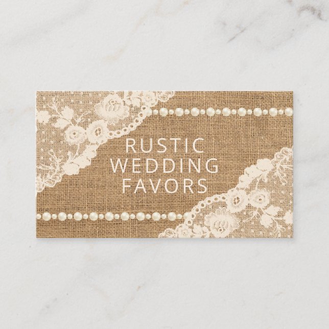 Carte De Visite La dentelle russe Burlap Perles de mariage fait ma (Devant)