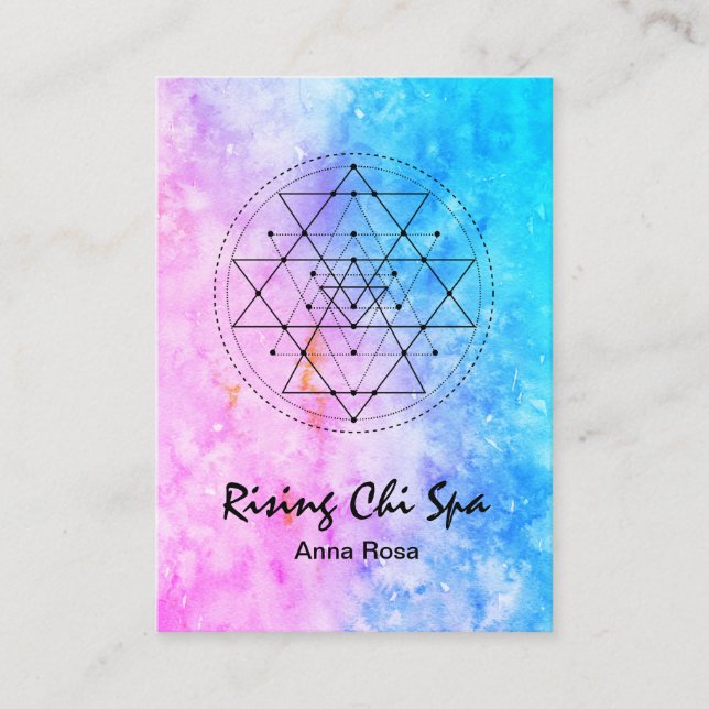 Carte De Visite La géométrie sacrée d'aquarelle de yoga de Reiki (Devant)