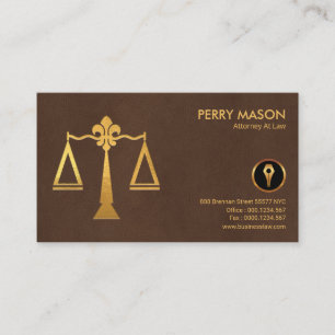 Carte De Visite La justice en cuir Brown élégante d'or mesure