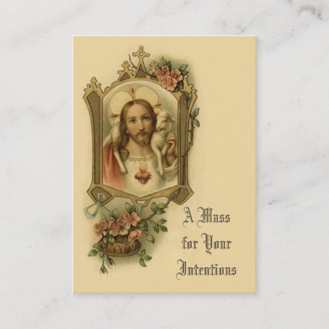 Carte De Visite La masse catholique offrant le coeur sacré Jésus (Devant)
