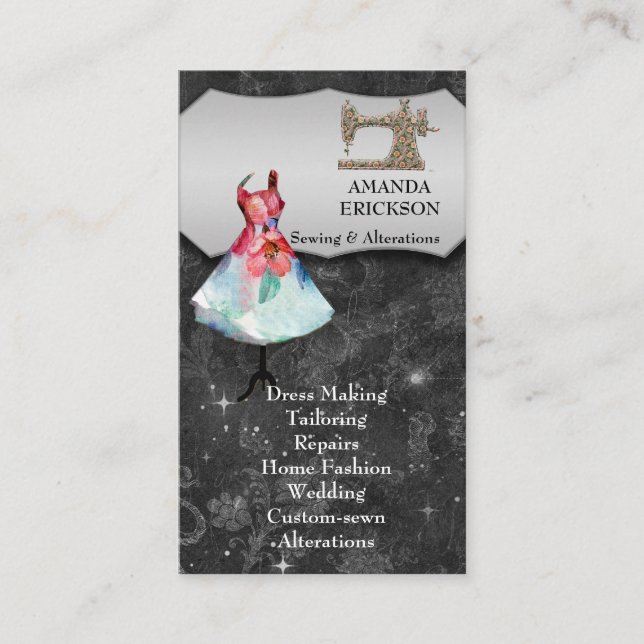 Carte De Visite La mode vintage ouvre la couture florale Girly (Devant)