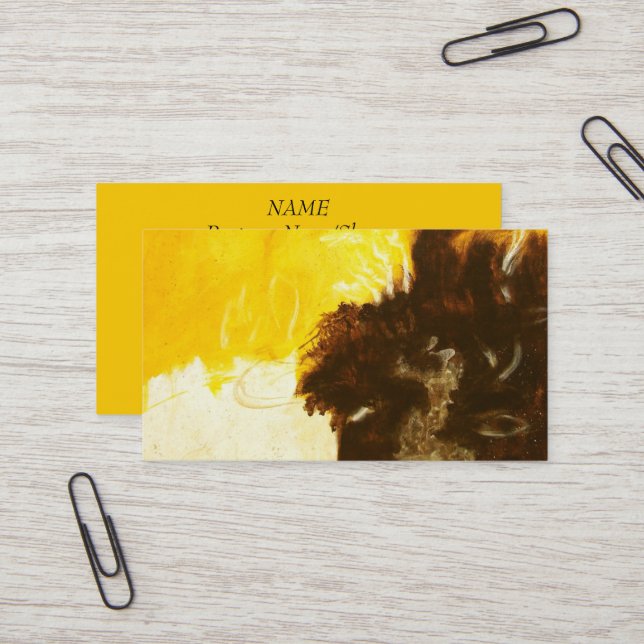Carte De Visite La peinture d'art abstrait s'égoutte le brun jaune (Devant/Arrière en situation)