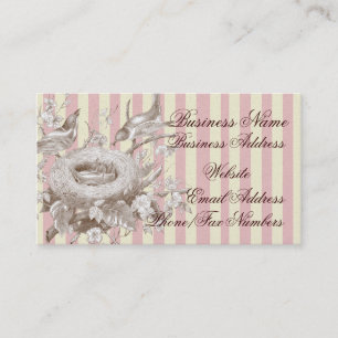 Carte De Visite La Petite Famille sur rose, crème et or