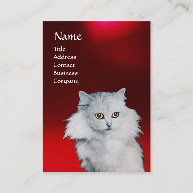 CARTE DE VISITE LA REINE DES CHATS BLANCS, GRILLE ROUGE MONOGRAM (Devant)