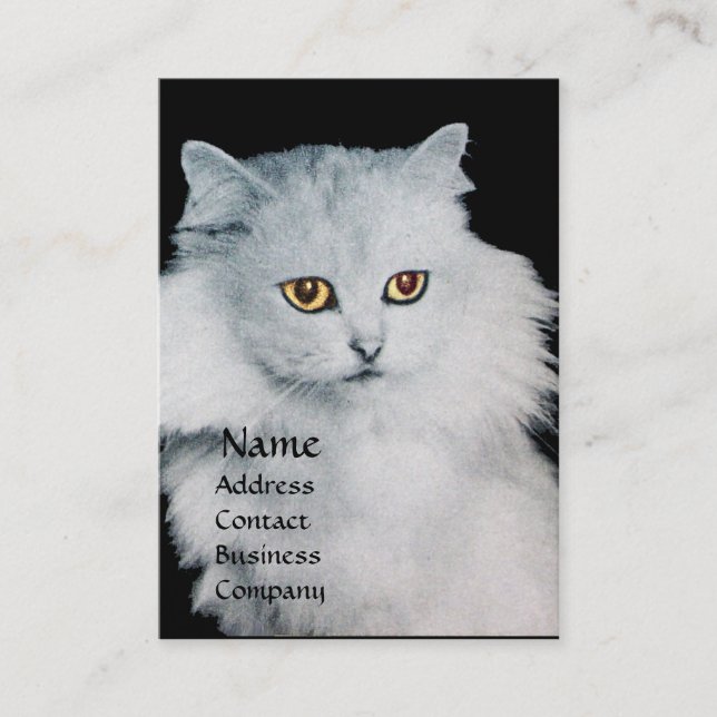 Carte De Visite LA REINE DES CHATS BLANCS, papier perlé blanc (Devant)